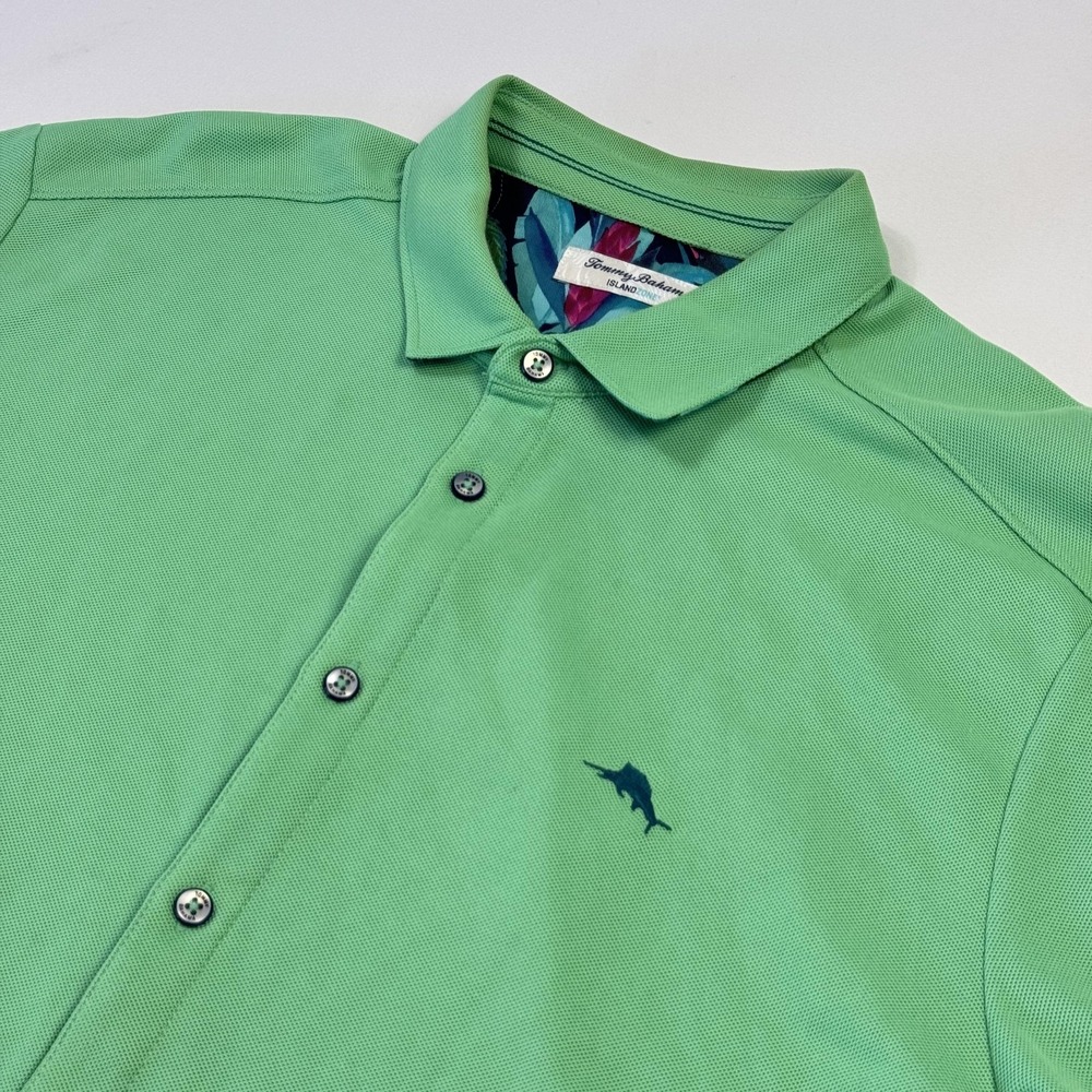 Tommy Bahama IslandZone Polo Shirt Mens XL Green Supima Cotton Marlin Logo Knit